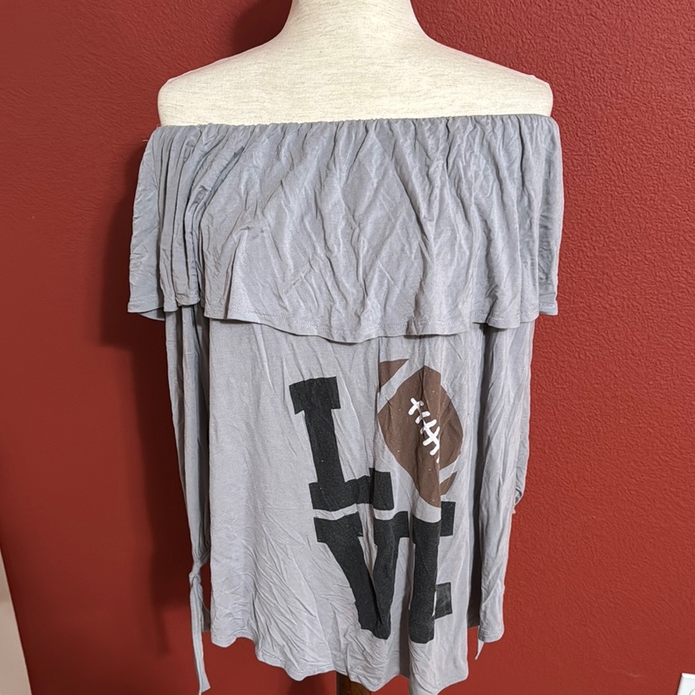 Gray Off-Shoulder Love Football Top
